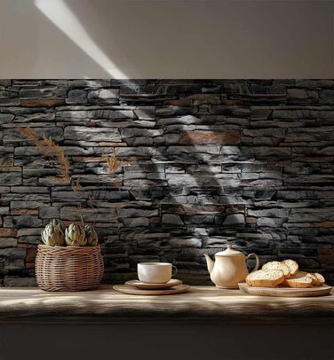 Самоклеючий кухонний фартух - матовий, преміальна бризкозахисна плівка 0,4 мм як доступна альтернатива склу, легке встановлення та очищення - висота 60 см - Дизайн Світло-сірий мармур 180 x 60 см (Сірий камінь, Ш 80 см x В 60 см, преміум армований 0,4 мм)