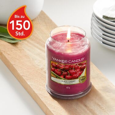 Ароматична свічка Yankee Candle у скляній банці (велика), свічка з тривалим часом горіння до 150 годин, ідеальні подарунки для жінок (ЧОРНА ВИШНЯ)