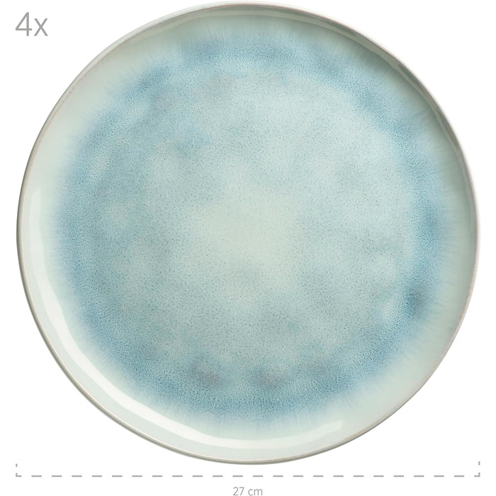 Холодне серце, керамічний набір посуду на 4 персони, комбінований сервіз з 16 предметів з органічними формами, кольоровий сервіз, керамограніт (бірюзово-зелений)