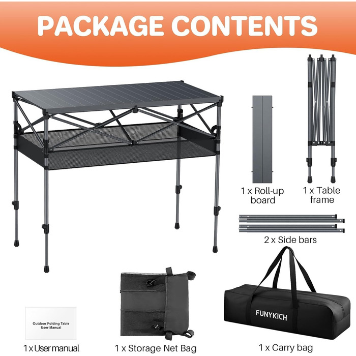 Складной кемпинговый стол 100 x 50 x 70/87 см FUNYKICH