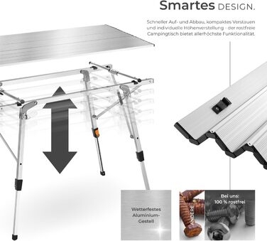 Складной алюминиевый стол для кемпинга 90 x 52 см серебряный tectake