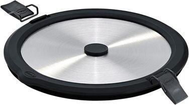 Кришка RSLE FLEXX 2GO з нержавіючої сталі з затискачами для ланч-боксу, силіконовий обідок, герметична, силіконовий клапан, сріблясто-чорна, срібляста (кругла з нержавіючої сталі, кругла 1,4 л)