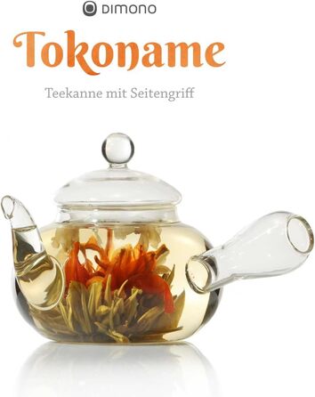 Видувний вручну чайник з чайним фільтром і чайним ситечком зі скляною фільтрувальною вставкою від Dimono 600 мл ідеально підходить для чайних квітів (Kyusu 600 мл)