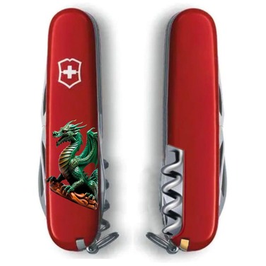 Ніж Victorinox Spartan Zodiac 91мм/12функ/черв /Зелений дракон на дереві