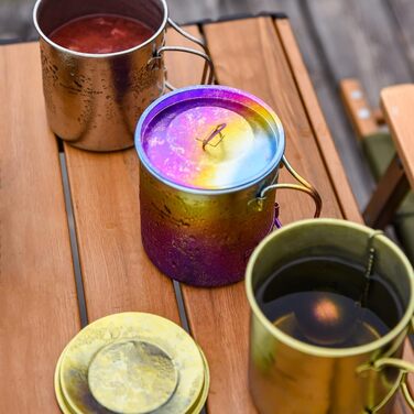 Титанова кружка з кришкою для кемпінгу 450 мл градієнт iBasingo