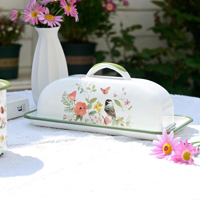 Емальована масленка Z&Z ornamentorum з кришкою, масленки для всіх поширених видів масел, кухонні аксесуари, засоби для зберігання, ручної роботи, колір птаховий зелений