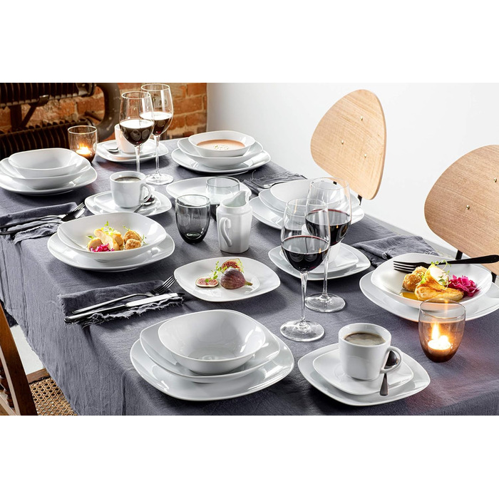 ПЕВЕЦ Белый столовый сервиз Bilgola, набор фарфоровой посуды из 30 предметов на 6 персон, набор тарелок округлого дизайна, обеденная тарелка (кофейная кружка 6 шт.)