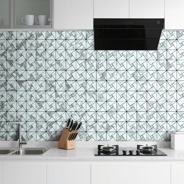 Мідний плитковий фартух DICOFUN, що самоклеїться, нержавіюча сталь, для кухні, металевий, фартух для плити, 0 листів (10, білий мармур та скло)