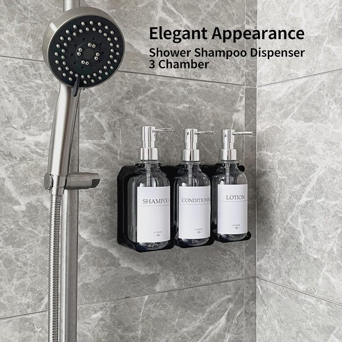 Набір з 3 дозаторів рідкого мила 500 мл з настінним тримачем, прозорий колір HCYWOC