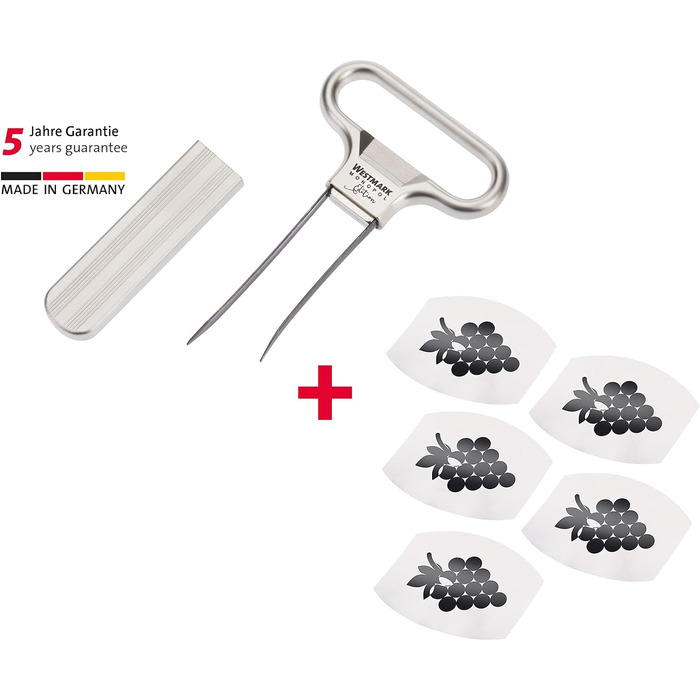 Штопор Westmark Blade/Clapp, з відкривачкою для пляшок, литий під тиском цинк/сталь, Ah-So, срібло, 6285556C (благородний матовий, декоратор і пробка 5 носиків для вина)