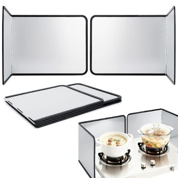 Компактний складний захист від бризок жиру, 4-сторонній кухонний захист від бризок, складний кухонний фартух, захист від бризок жиру для плити, з антипригарним покриттям (29,6 x 76 x 29,4 см) (2 шт.)