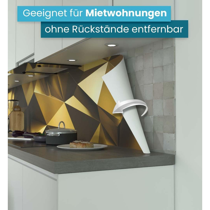 Самоклеючий кухонний фартух - матовий, жорстка бризкозахисна плівка як доступна альтернатива склу, легке встановлення та очищення - висота 60 см - Дизайн Кам&39яна стіна чорного кольору 80 x 60 см (золотий, Ш 340 см x В 60 см, 0,2 мм)