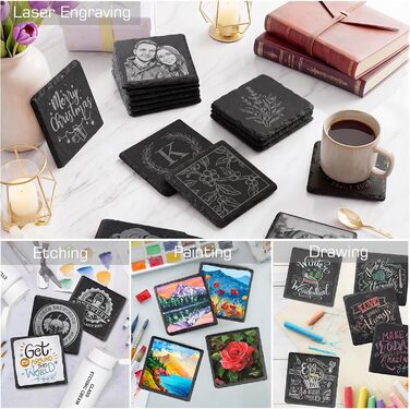 Набір підставок для напоїв із натурального чорного сланцю 12 шт WEWINK PLUS