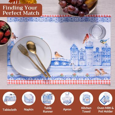 Серветки Maison d&39Hermine зі 100 бавовни, набір з 4 шт. , декоративні серветки, пасхальні серветки, які можна прати, для свят, вечерь, весни, літа (33 см x 48 см) (013 - Амстердамські канали)