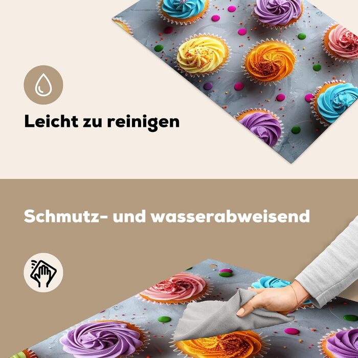 Фартух для плити, кухонний фартух, вініл, 78x52 см, декор для кухні, облицювання стіни, кришка плити - сіро-чорна (Кекси - Мафіни, 52,7Д x 91,6Ш см)