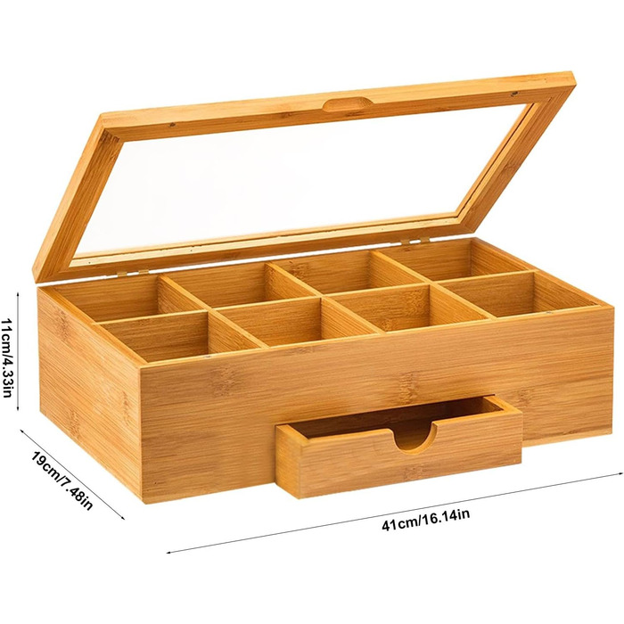Органайзер для чайних пакетиків Generico, дерев&39яна коробка для зберігання чаю, органайзер для чаю з відділеннями, прозора акрилова коробка з віконцем, рішення для зберігання чаю, багатофункціональний органайзер, органайзер для ліків, стильний трима