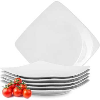 Консимо. Обеденные тарелки на 6 персон - Набор из 6 тарелок - Посудомоечные машины - Можно использовать в микроволновой печи - Набор керамических тарелок - Современная большая обеденная тарелка EPIRI - 25x25 см - Черный матовый (белый)