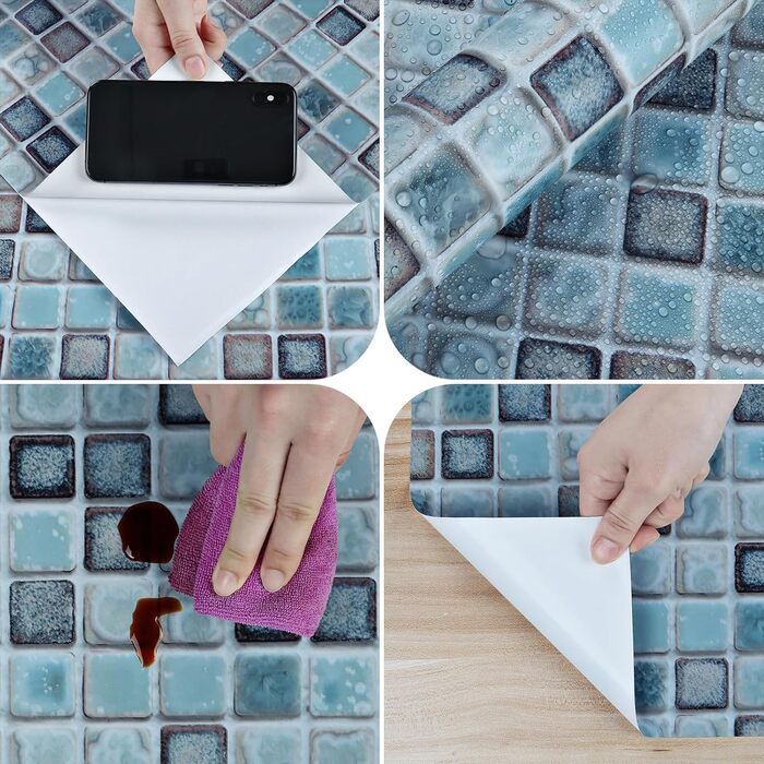 Синие самоклеящиеся пленки для кухни водонепроницаемые 300 х 40 см Yullpaper