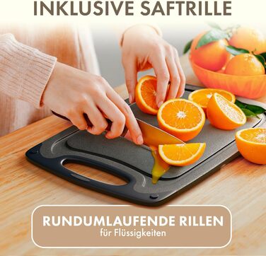 Набір обробних дощок Blumtal 3 розміри (S/M/L) - Велика пластикова обробна дошка з пазами для соку та ручкою - Міцна кухонна обробна дошка без BPA (сіра, комплект з 3 предметів)