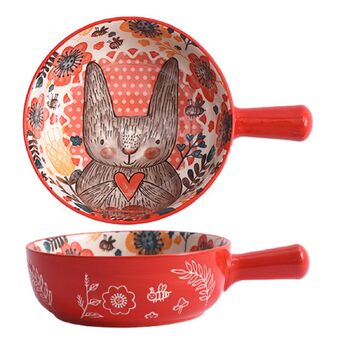 Керамічна супова миска з ручками довговухий кролик 650 мл XNSHUN