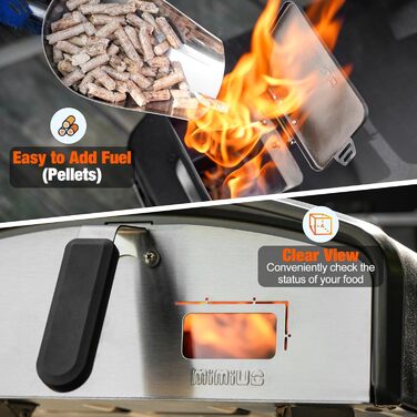 Портативна піч для піци з квадратним каменем 33 см і вбудованою лійкою для пелет Mimiuo