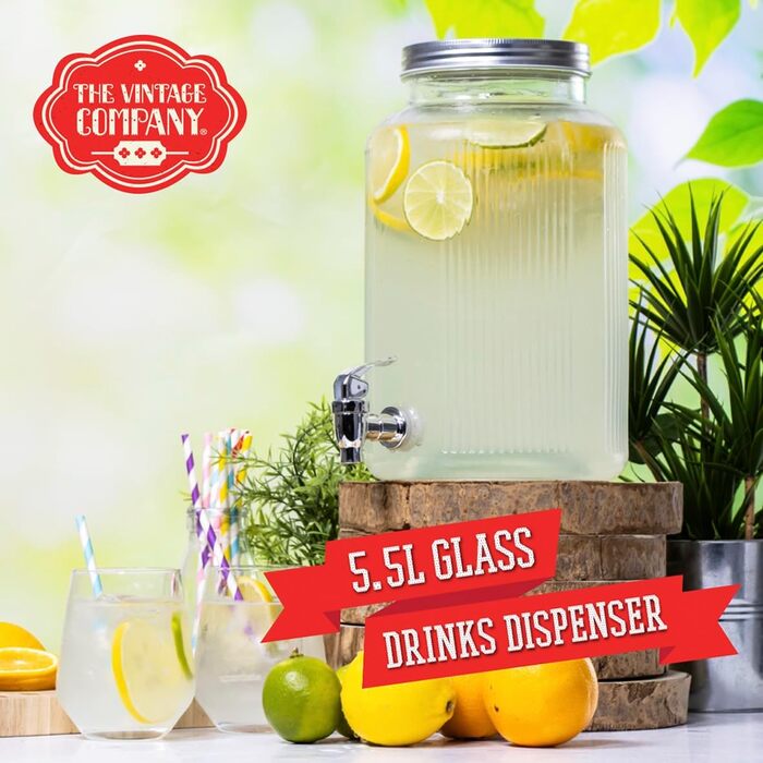 Скляний диспенсер для напоїв з краном 5,5 л The Vintage Company