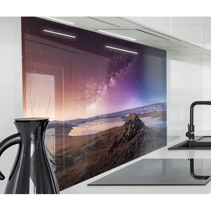 Кухонний фартух timalo зі скляним виглядом Акрилове скло 2 мм Бризкозахисна стіна для плити, скляний фартух, акрилова скляна настінна панель, захисна панель для фартуха Бетонно-блакитно-сірий (60x52 см, 204- Чумацький Шлях)