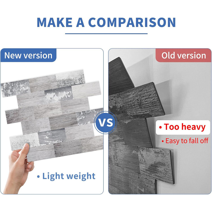 Штучна настінна плитка, самоклеюча панель для кухонного фартуха, тверда ПВХ плитка, клейка плитка для кухні та ванної кімнати (34 x 29 см) (20, бліде дерево)