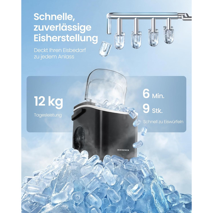 Ледогенератор для дома и вечеринок 9 кубиков за 6 минут 100 Вт SONGMICS
