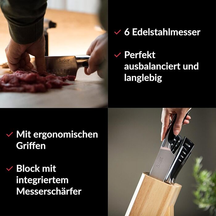 Набор ножей из нержавеющей стали с самозатачивающимся блоком Ausker