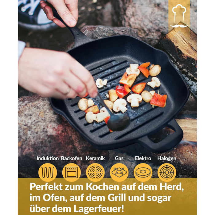 Чавунна форма для хліба Chefarone з кришкою - форма для хліба та тістечок - прямокутна форма для випікання та запікання - чавунна каструля для випікання хліба - 28 x 12 см (гриль)