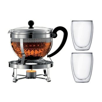 Заварочный чайник с нагревательным элементом и стаканы, набор 4 предмета, Chambord Bodum
