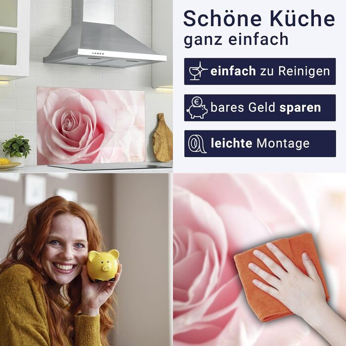 Кухонний фартух timalo зі скляним виглядом Акрилове скло 2 мм Бризкозахисна стіна для плити, скляний фартух, акрилові скляні стінові панелі, захисна панель для фартуха Бетонно-блакитно-сірий (160x50 см, 239- Рожеві троянди)