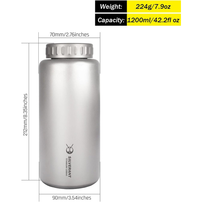 Туристическая бутылка из титана 1,2 л SILVERANT