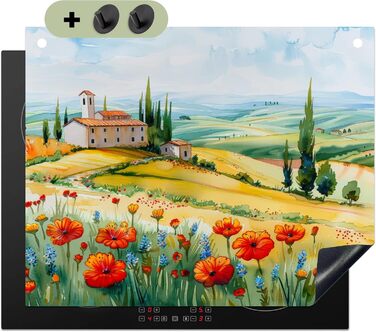 Фартух для плити, кухонний фартух, вініл, 78x52 см, декор для кухні, облицювання стіни, кришка для плити - сіро-чорна (квітковий пейзаж, 52Д x 65Ш см)