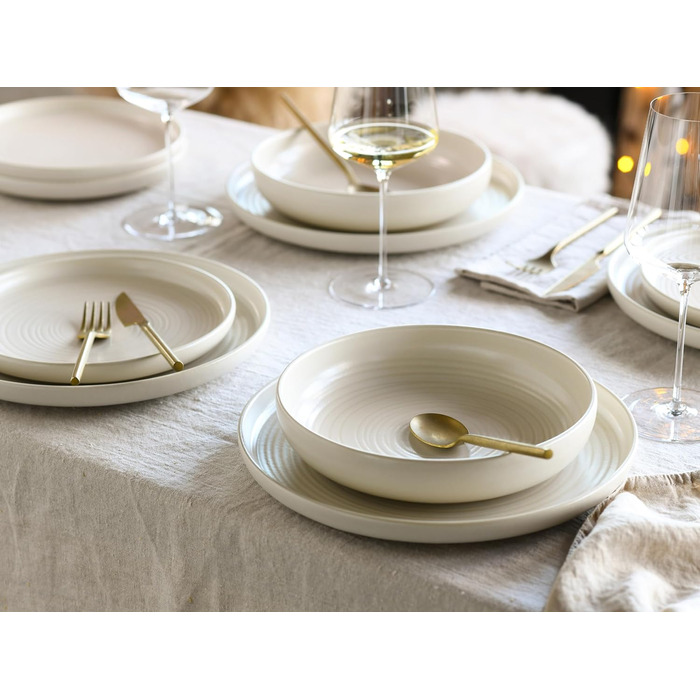 Серия Uno набор посуды из 16 предметов, комбинированный сервиз из керамогранита (Lava Stone Offwhite, столовый сервиз из 12 предметов), 22978