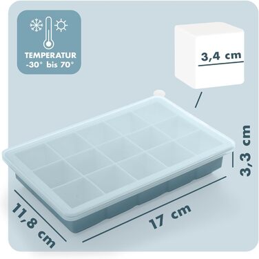Силіконові формочки для льоду Blumtal, набір з 3 шт. - форма для льоду на 24 кубики з кришкою - силіконова форма для льоду без бісфенолу А - форма для льоду, безпечна для харчових продуктів - сіро-блакитний великі кубики (сіро-блакитний світло-блакитний, 