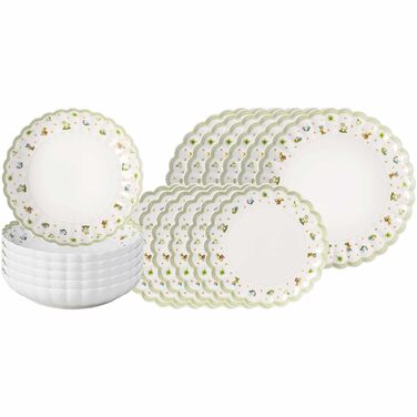 Набір для сніданку &quotВеликодня насолода&quot для 2 осіб, 6 предметів, зелений, Великодній набір з обідніми тарілками, кухлями та мисками для пластівців, Великодні керамічні тарілки, чашки та миски, преміум-порцеляна (Набір тарілок 6 осіб)