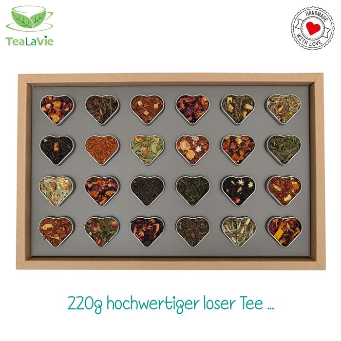 Чайний адвент-календар 2025, 24 сорти чаю в бляшанках у формі сердечок TeaLaVie
