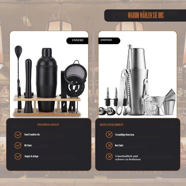 Набір бармена 11 предметів чорний OBALY