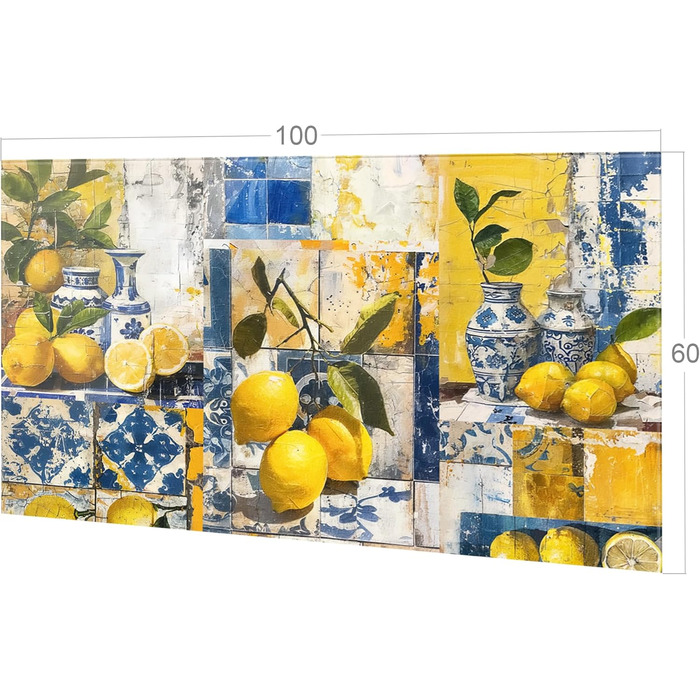 Скляний кухонний фартух GRAZDesign 4 мм Декоративний скляний фартух з квітковим мотивом Кухонний фартух сірого кольору - (лимони, 100x60 см)