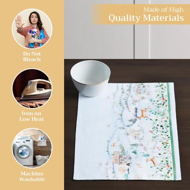 Бавовняні килимки для серветок, набір з 4 шт. , декоративні килимки для серветок, пасхальні килимки, що миються, для свят, вечерь, весни, літа (33 см x 48 см) (28 - Snowy World), 39Hermine 100