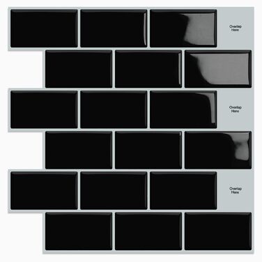 Мозаїчна плитка DEWOO 3D, наклейки на стіну, клейка плитка Metro, самоклеюча імітація плитки для кухні та ванної кімнати - штука, (30,5 x 30,5 см) (10, чорний)