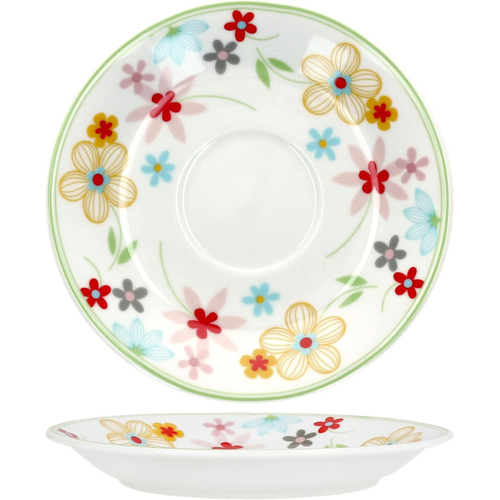 Набір із 6 тарілок для торта MamboCat Variant Floral Барвисті порцелянові тарілки для сніданку на 6 осіб Барвисті маленькі тарілки для салату, десерту та інших страв на сніданок, обід, каву та вечерю (кавова чашка з блюдцем)