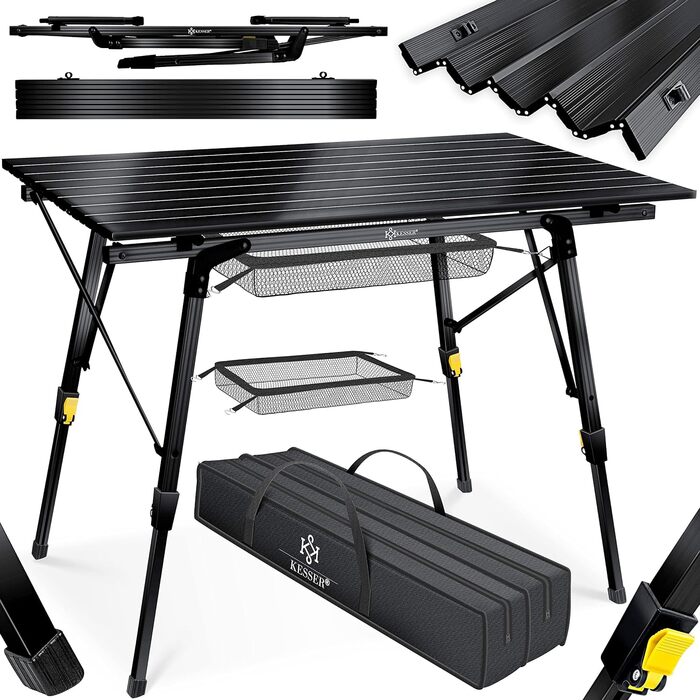 Складной складной стол с алюминиевой рамой, черный KESSER