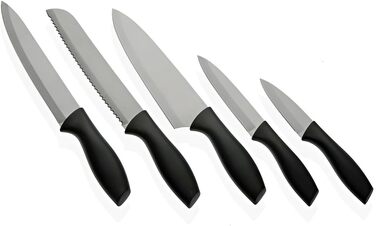 Набор кухонных ножей острых, с подставкой, черный 5-предметный набор ножей для кухни с блоком для хранения Рукоятки из пластика