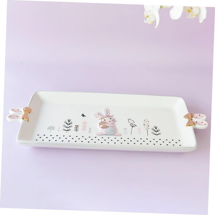 Керамический сервировочный поднос с узором кролика 35,5 х 15 см BAZEITFLOW