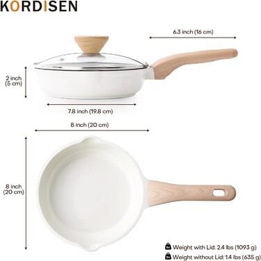Сковорода 20 см зі скляною кришкою, біла Kordisen