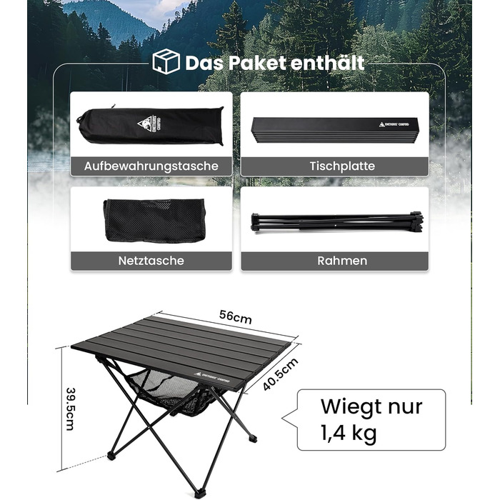 Складной алюминиевый стол для кемпинга 56x40,5x39,5 см OneTigris