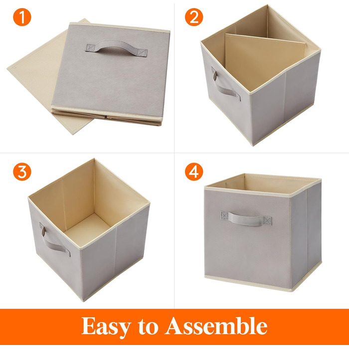 Кубики для хранения, Тканевая коробка для хранения, Нетканые коробки для заказа с ручкой для полки куба, Складная коробка, Хранение одежды, 26,5 X 26,5 X 28 см, светло-серый, 12 шт.